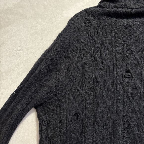 Free People Oversized Alpaca Blend Distressed Cable Knit Sweater Small Grey - Picture 8 of 14